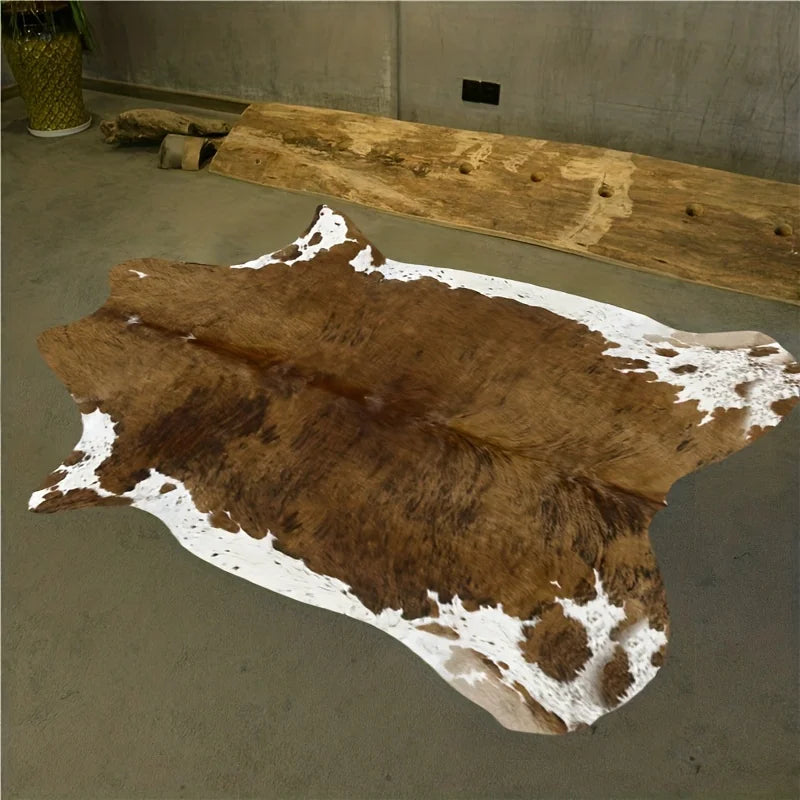 tapis acrylique marron blanc texture naturelle rustique dimension 140x160cm