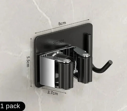porte balai adhésif acier inoxydable gris métallisé noir moderne salle bain rangement organisateur