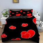 Ensemble complet housse de couette et taies d'oreiller cœur noir