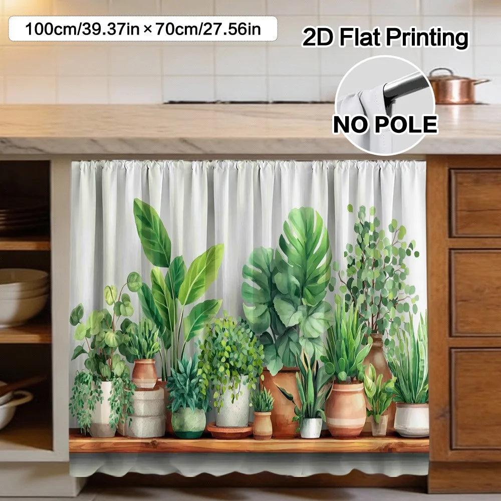 rideau décoration botanique impression plantes pots fond blanc rustique moderneôtel hospitalierôtel polyester machine wash