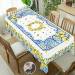 nappe imperméable motif floral citrons table d'été blanche verte extérieure mariage festives clips