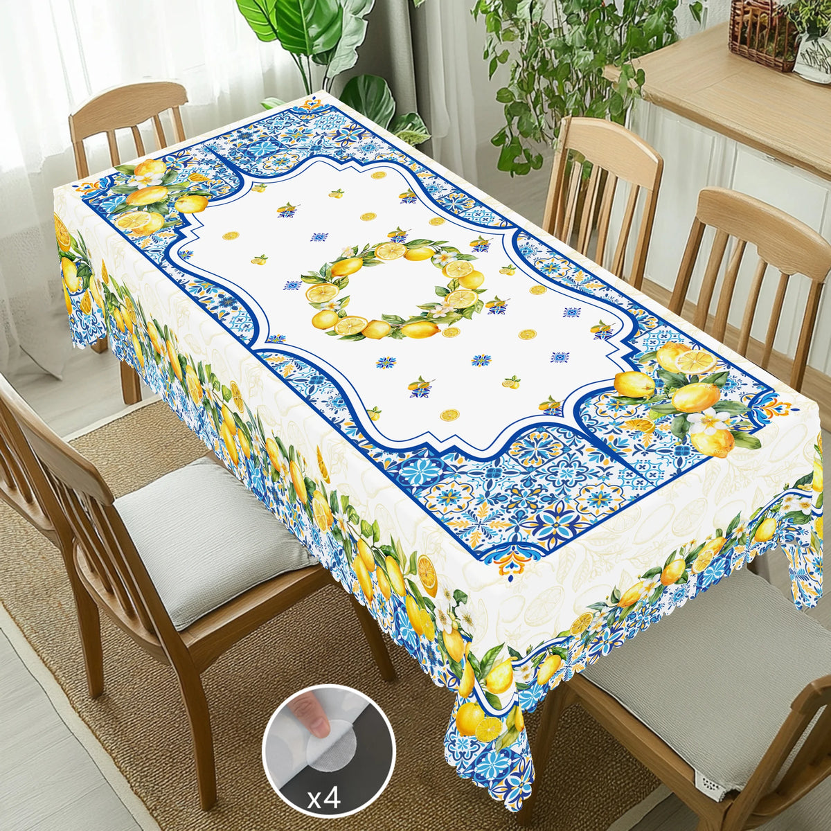 nappe imperméable motif floral citrons table d'été blanche verte extérieure mariage festives clips