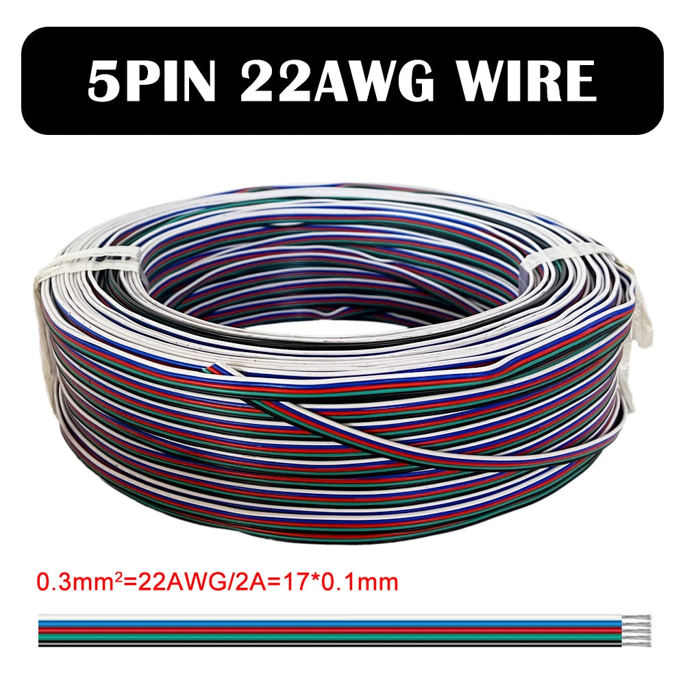 câble électrique flexible led 22awg 1m 5m 10m 2pin 3pin 5pin 6pin rouge blanc