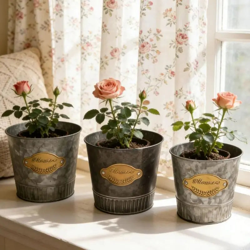 Pots fleurs gris métallisé texture vintage rustique poignées multifonctionnels table mariage