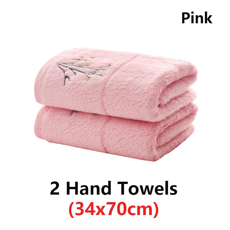 serviettes bambou brodées vert violet rose blanc classiques absorbantes maison