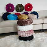 coussin rond velours plissé couleurs élégantes oreiller doux moderne violet vert olive doré