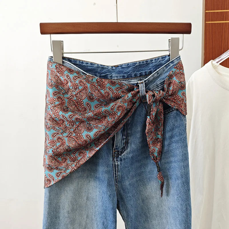 foulard femme soie motif floral patchwork boho chic accessoire tête cou taille