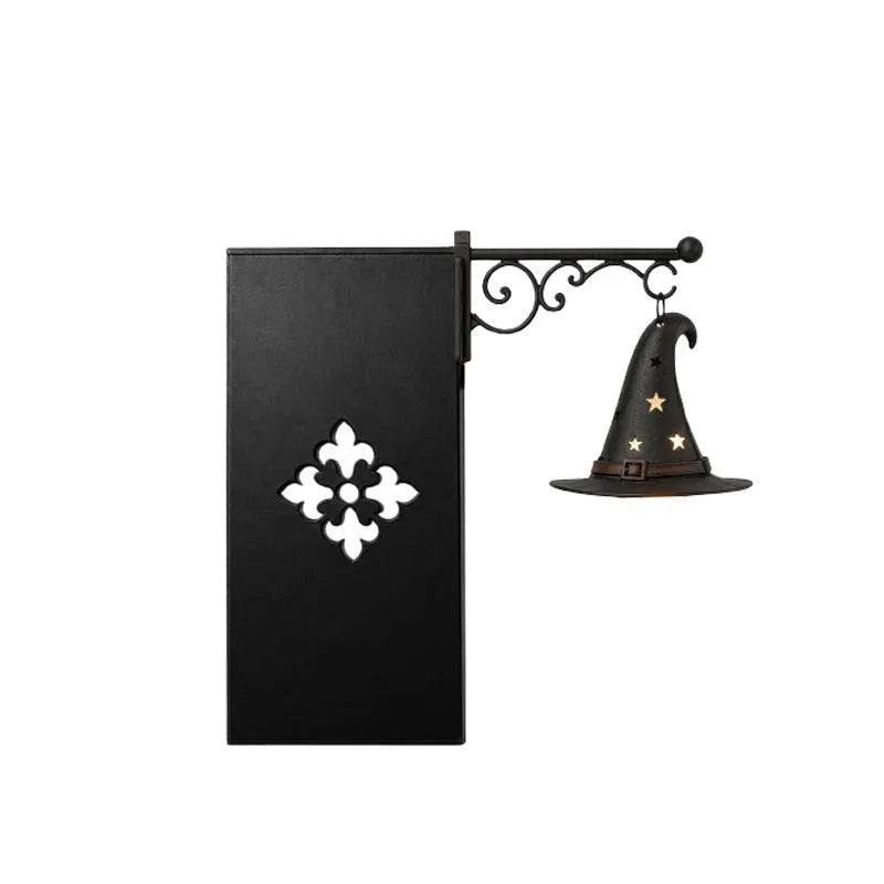 lampe suspendue vintage noir sorcières gravure lanterne chaîne rétro décoration halloween