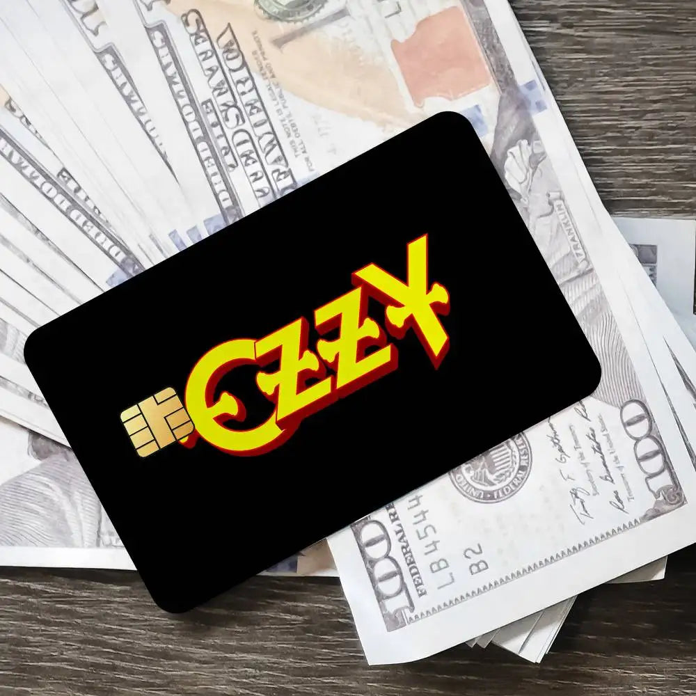 cartes crédit autocollantes ozzy osbourne logo waterproof résistantes graphique noir doré