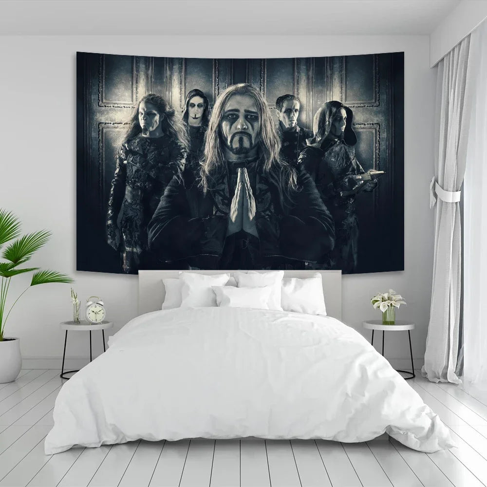 tapisserie graphique powerwolf rouge jaune bleu noir bohème hippie décoration intérieure chambre
