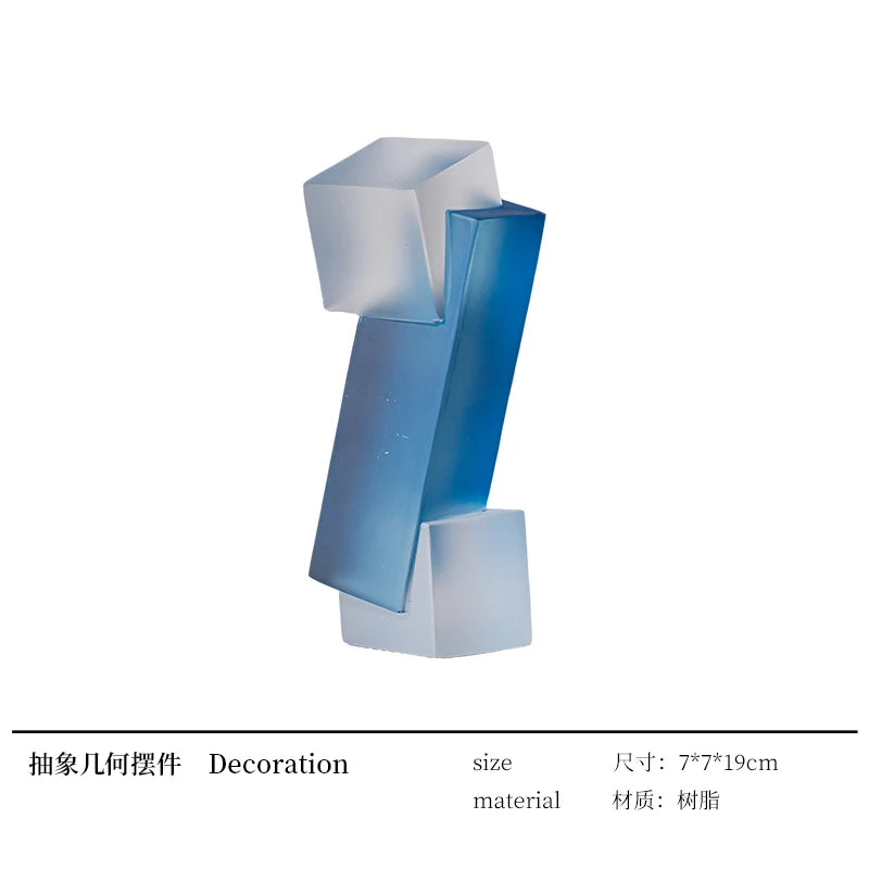 ornement géométrique bleu blanc moderne sculpture abstraite transparent simple deco salon
