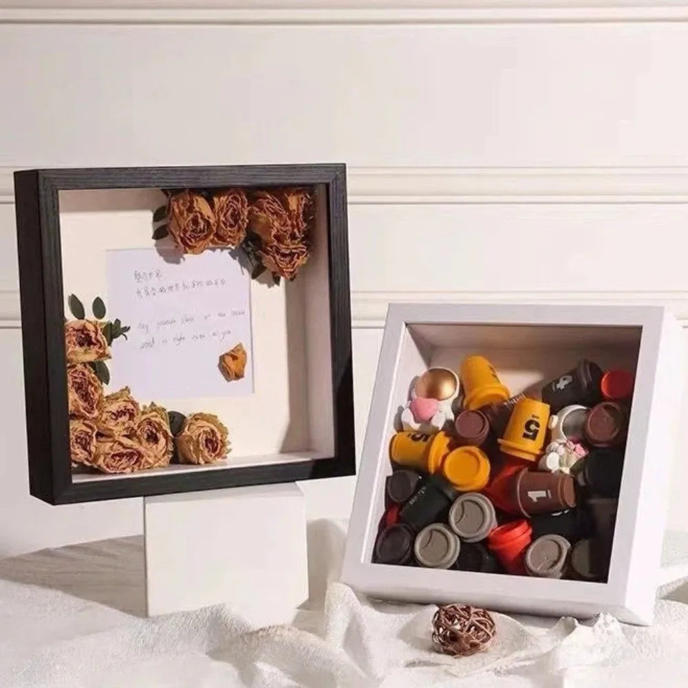 cadre photo bois naturel moderne décoration murale papillons fleurs séchées citron fixations contemporain minimaliste