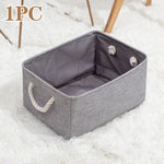 paniers rangement toile lin gris bleu rose beige pliables réutilisables moderne rustique poignées corde