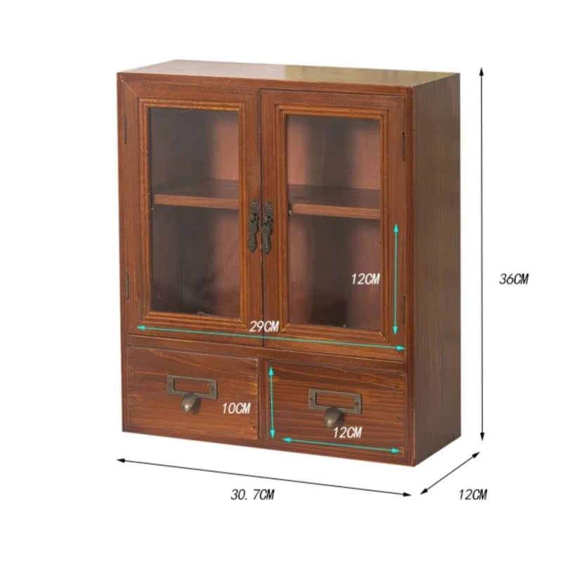 armoire deux portes vitrées tiroirs rangement bois classique horloge tasses miniature