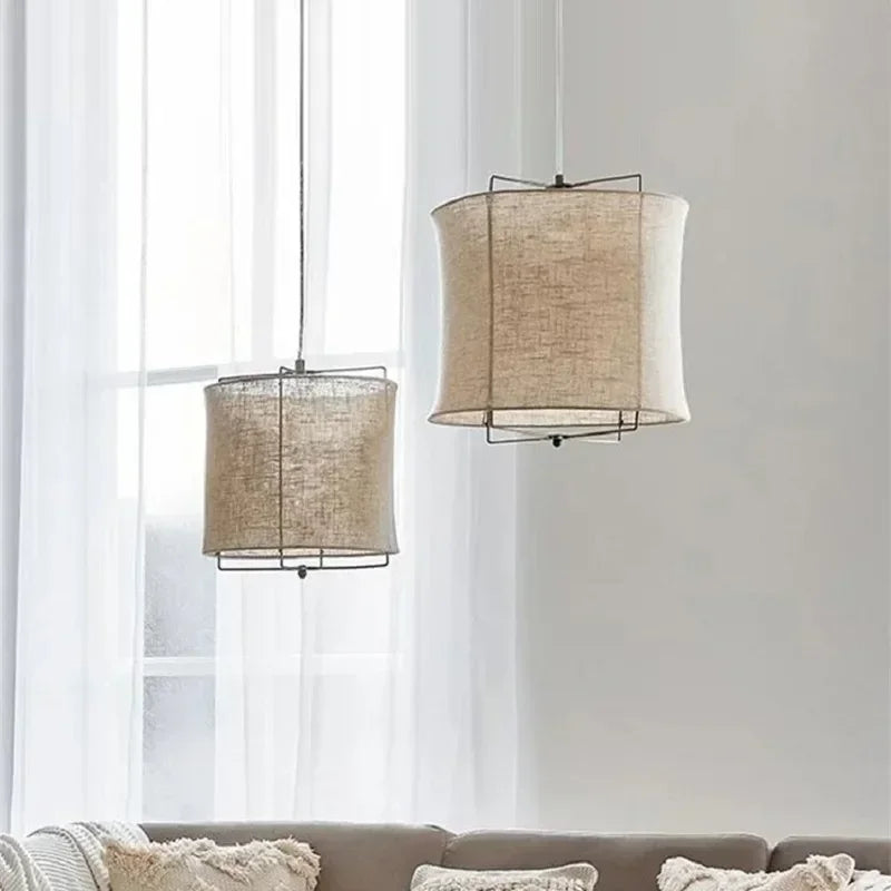Suspension lumineuse moderne toile lin beige clair interrupteur tactile chambre salonhôtel