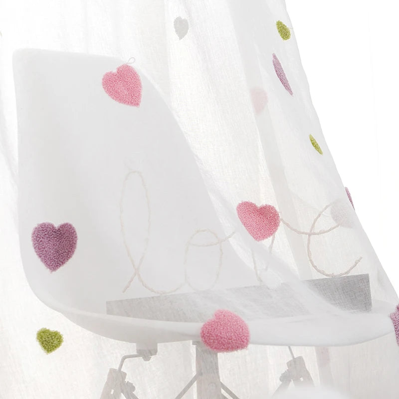 Rideau voile rose coeurs relief moderne translucide maison hospitalière tulle polyester