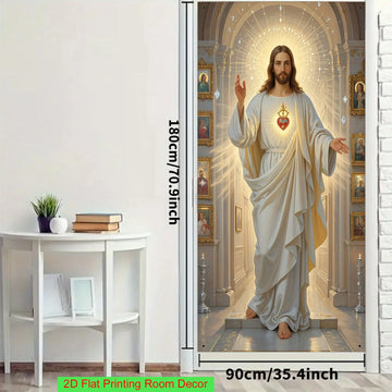 décoration murale religieuse image jésus arc ciel motifs floraux blanc doré rouge vert