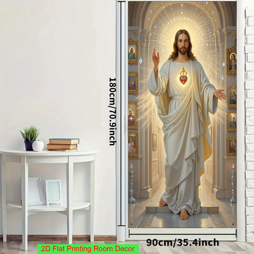 décoration murale religieuse image jésus arc ciel motifs floraux blanc doré rouge vert