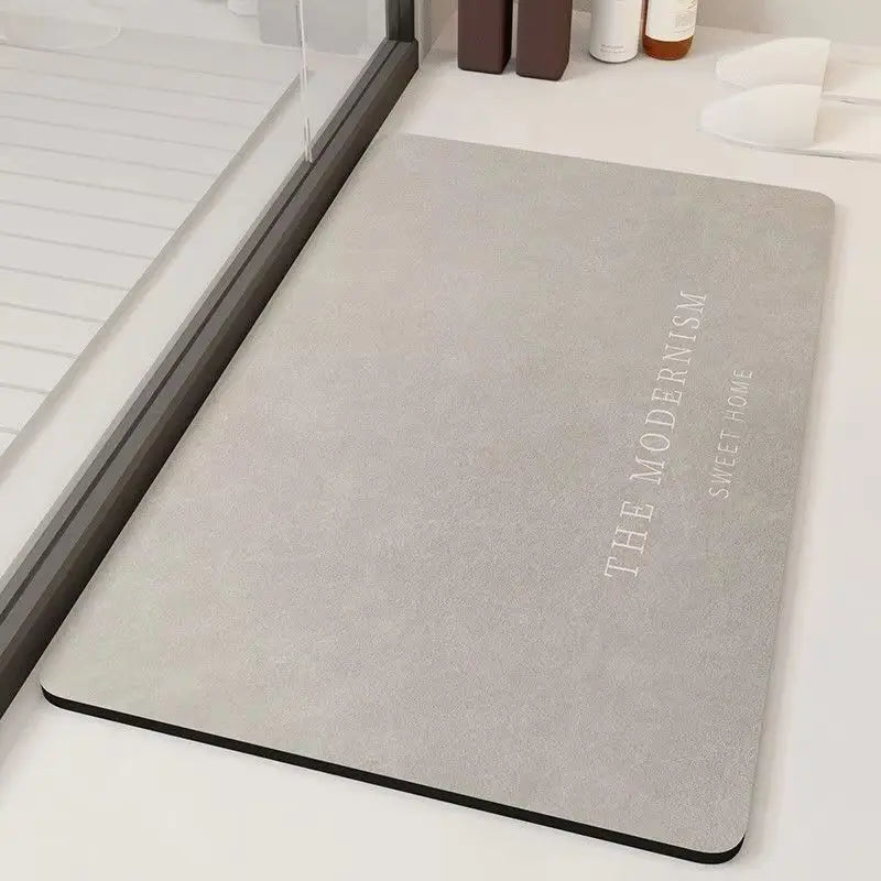tapis bain rapide absorbant antidérapant moderne gris lettres imprimées cuir texture simple chambre salon