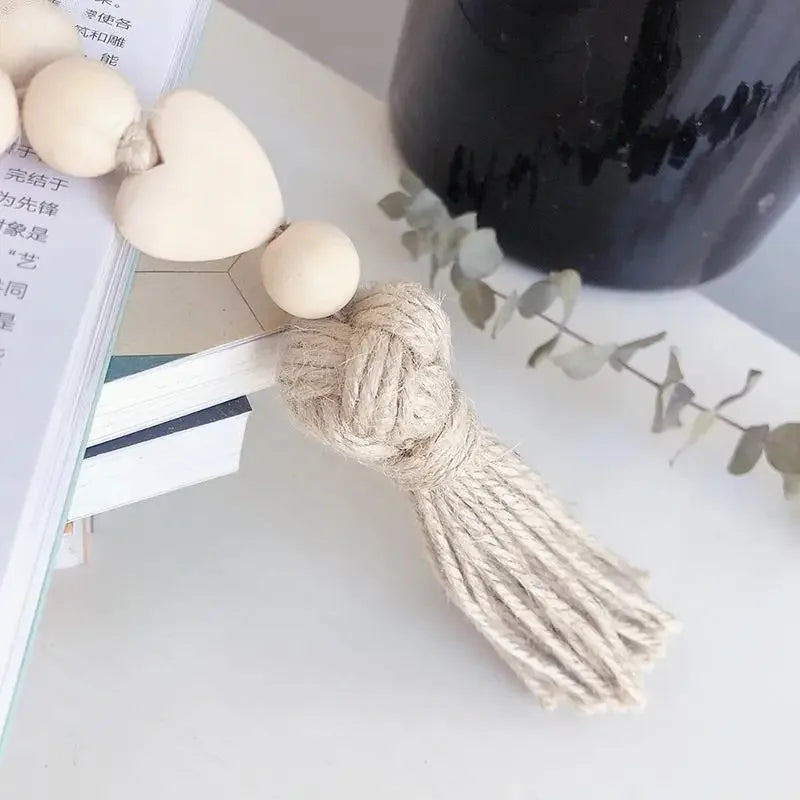 bracelet boho chic rondes coeur relief pompon coton beige clair unique naturel