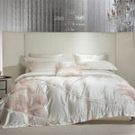 ensemble literie luxueux blanc cassé broderie florale satinée pièces king queen