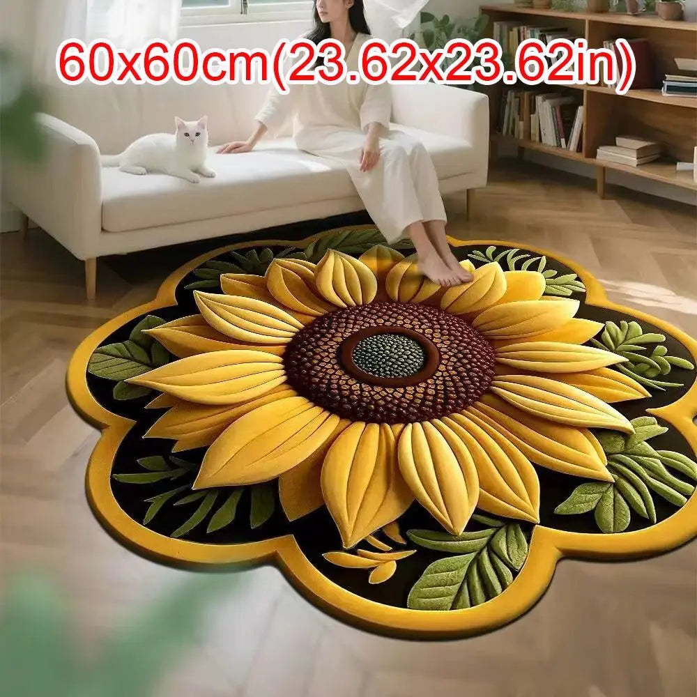 tapis fleur tournesol jaune vert moderne 60x60cm polyester antidérapant salon chambre