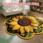 tapis fleur tournesol jaune vert moderne 60x60cm polyester antidérapant salon chambre