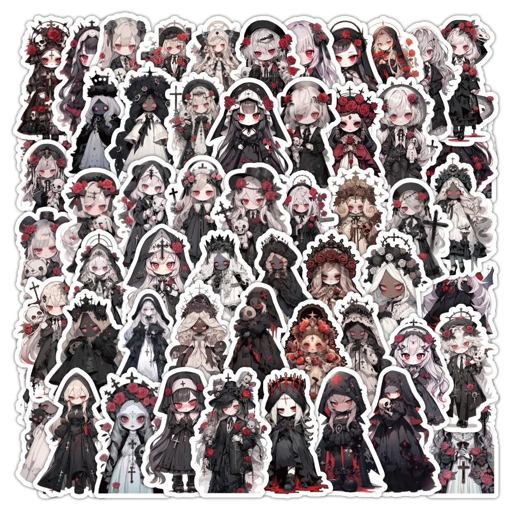 stickers autocollants gothiques dessin animé noir rouge blanc ornements croix art gothique anime personnages