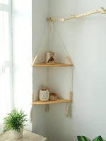 étagère suspendue bois macramé boho plante artificielle vase blanc chambre salon bedroom livingroom