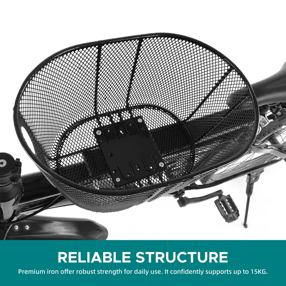 panier vélo noir métal grillage simili cuir siège rembourré barre support fixations boulonsoutilscyclismeutilitaire