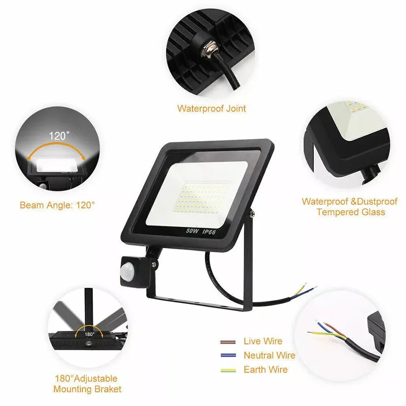 projecteur led extérieur noir moderne ip66 220v 10w 20w 30w 50w 100w bras rotatif