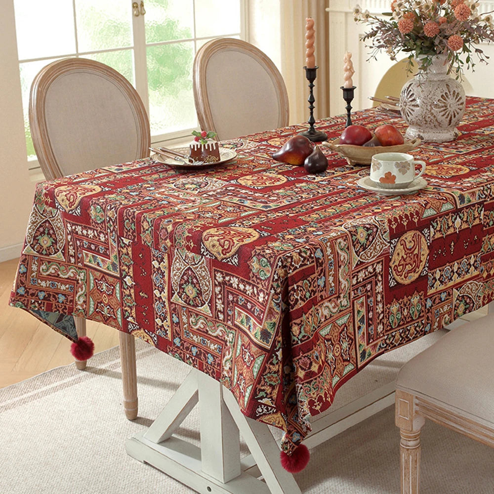 serviette table patchwork géométrique rouge réutilisable boho chic extérieur fête