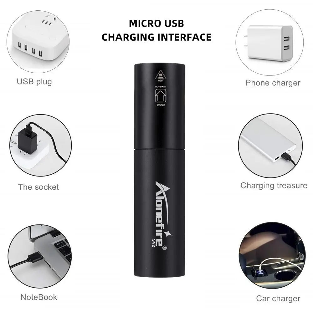 lampe torche rechargeable led zoom compact moderne noir éclairage intense stroboscopique camping randonnéeurgenceextérieur