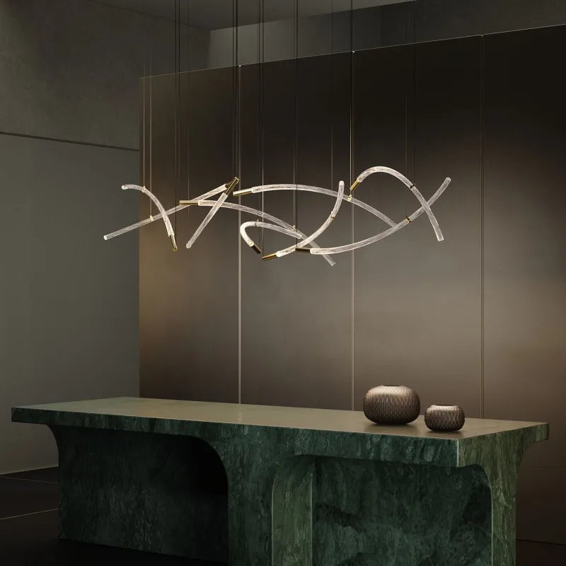 Suspension lumineuse moderne verre blanc doré branches transparentes 1070mm 1000mm
