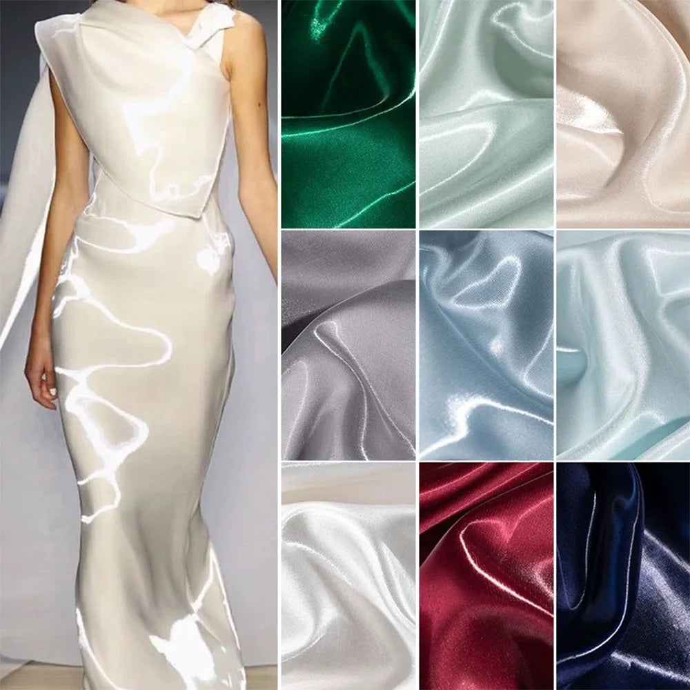 tissu satiné brillant polyester large 150cm moderne élégant robe cérémonie mariage couleur variée opacité