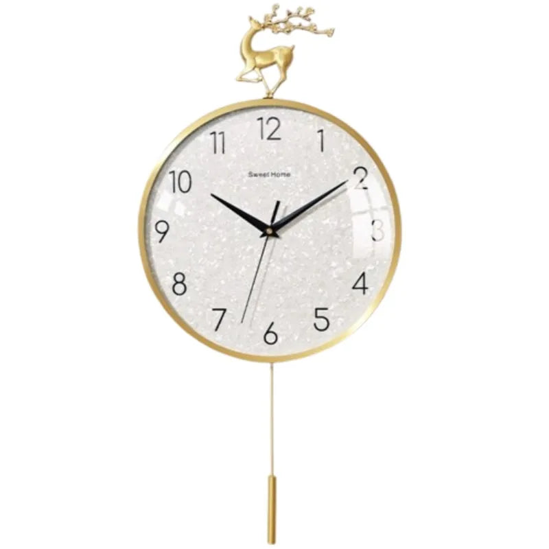 horloge murale moderne or blanc scintillante cerf fleurs déco salon