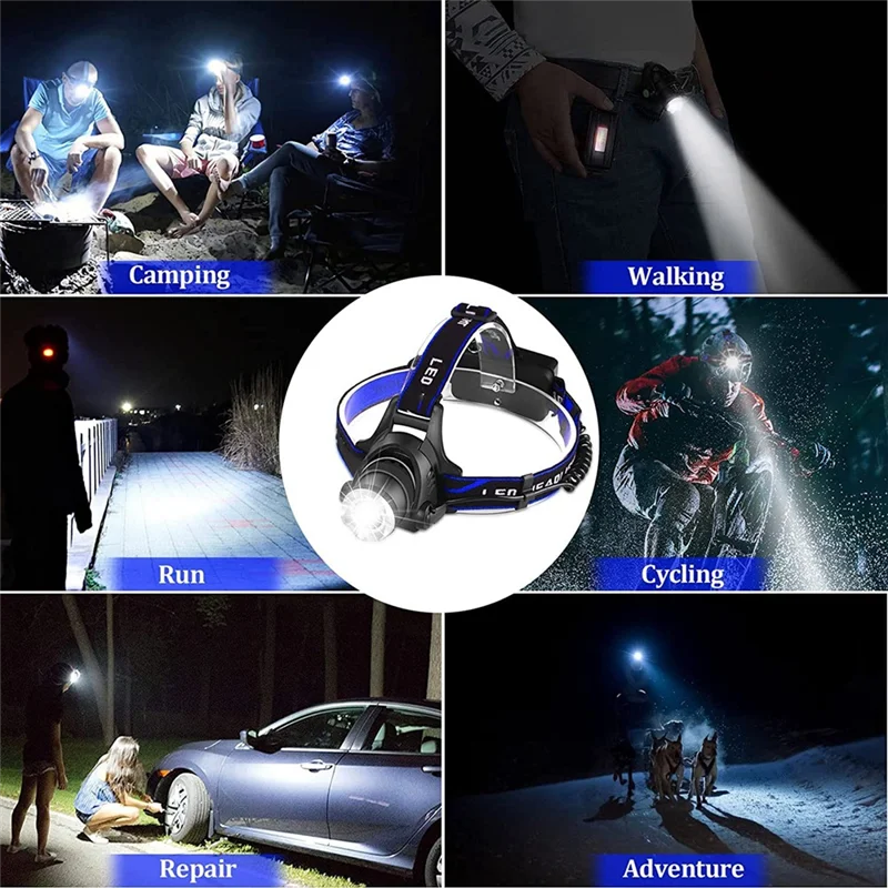 lampe frontale led noir bleu transparent bandeau réglable modes éclairage camping
