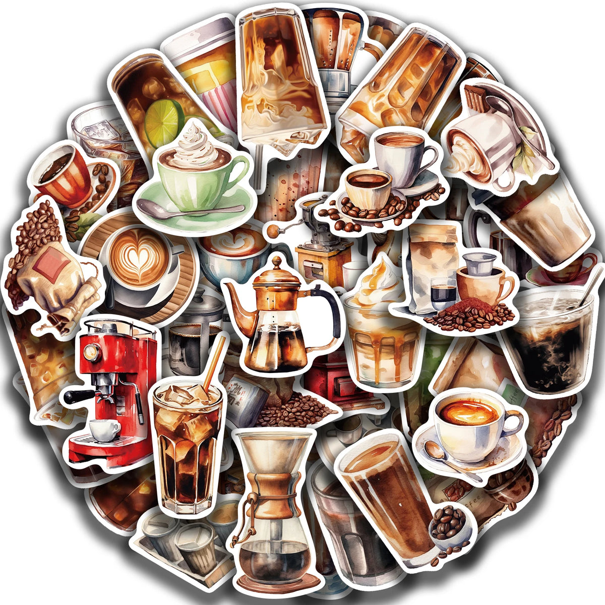 autocollants tasses boissons machines grains vinyle adhésif étanche multicolore illustré portable luggage
