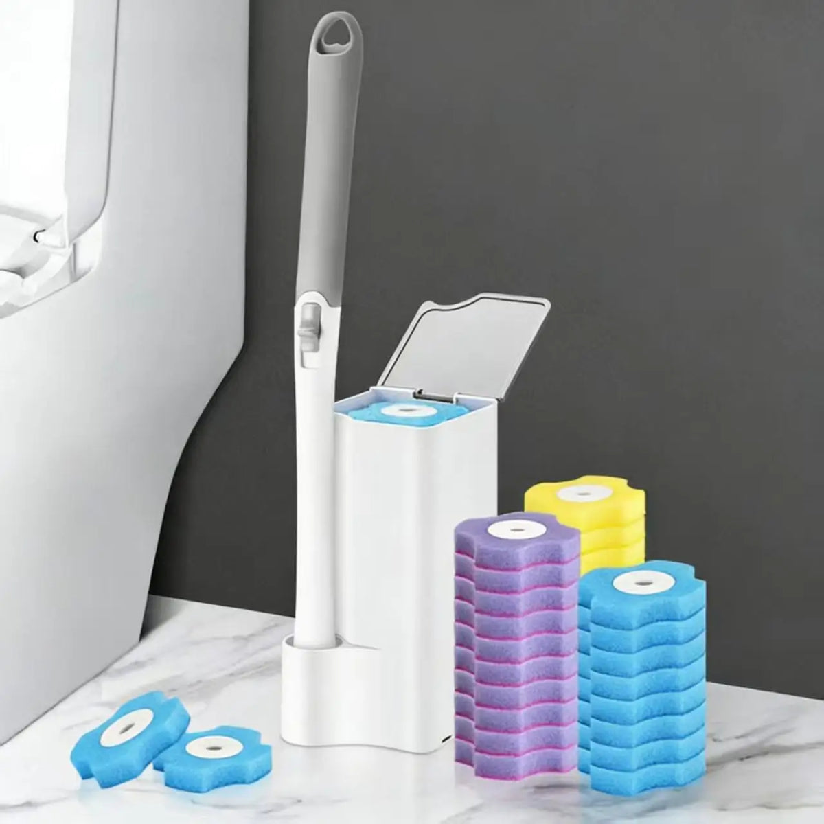 brosse toilette long manche tête remplacement jetable blanc bleu violet jaune dense poils anti