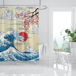rideau douche imprimé vague japonais ourlet standard polyester opaque moderne tringle respectueux environnement