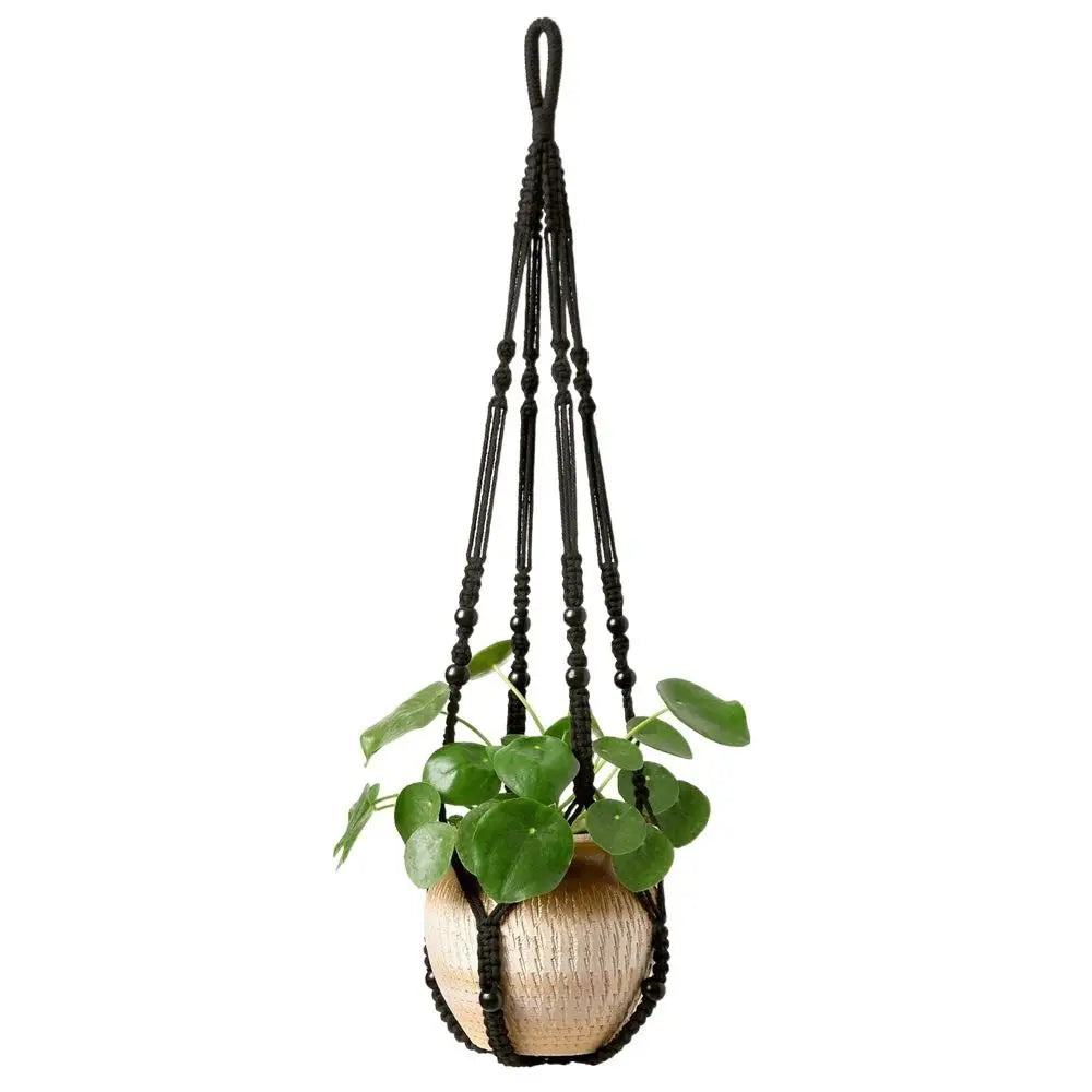 support plante suspendue macramé boho blanc beige noir artisanal anneaux métalliques pot plante