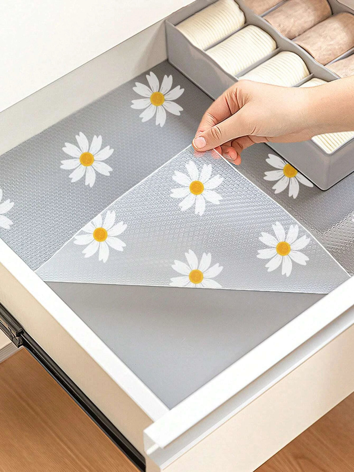 tapis protection meuble gris fleurs anti dérapante moderne 100cm 30cm eva adhésif