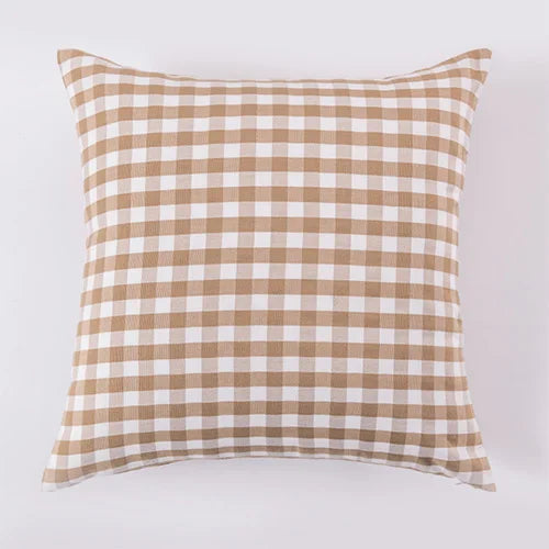 coussin plaid moderne beige blanc carreaux 30x50cm 45x45cm lit canapé décoration
