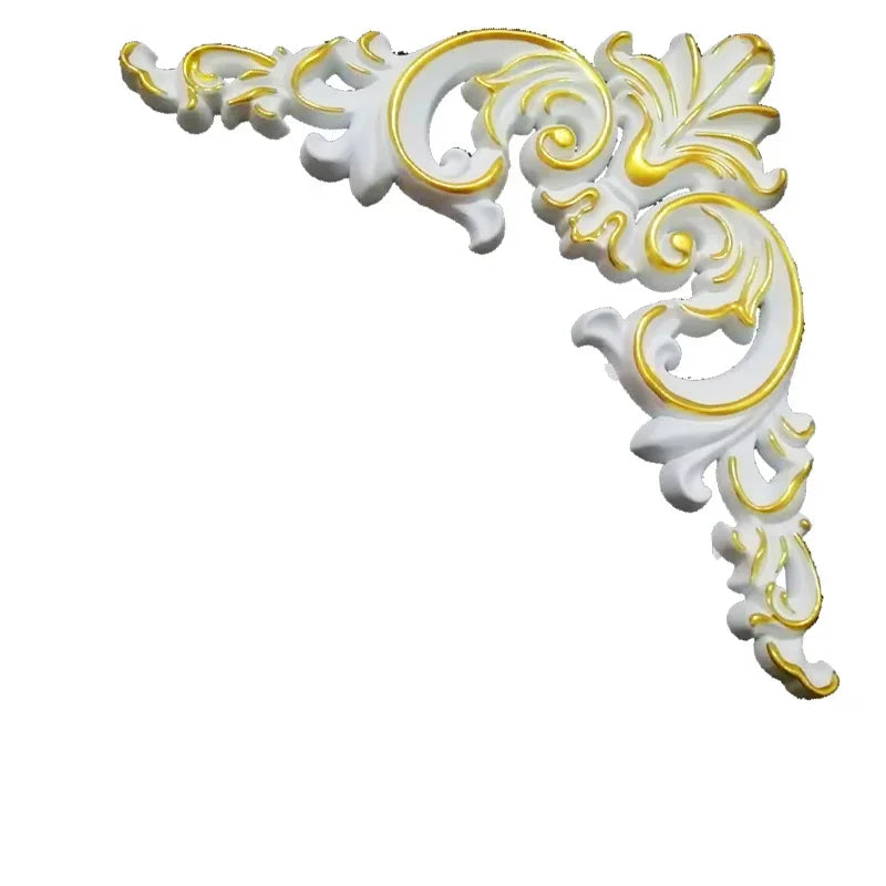 décoration murale coin blanc doré motifs floraux relief classique ornemental PVC stickers