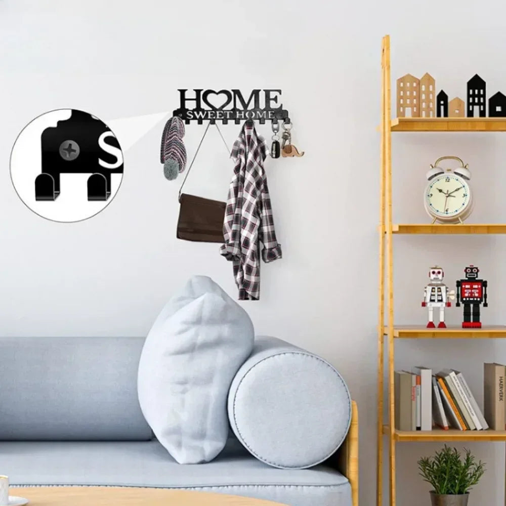 porte cle mural noir fer lettres sweet crochet organisation entree maison moderne