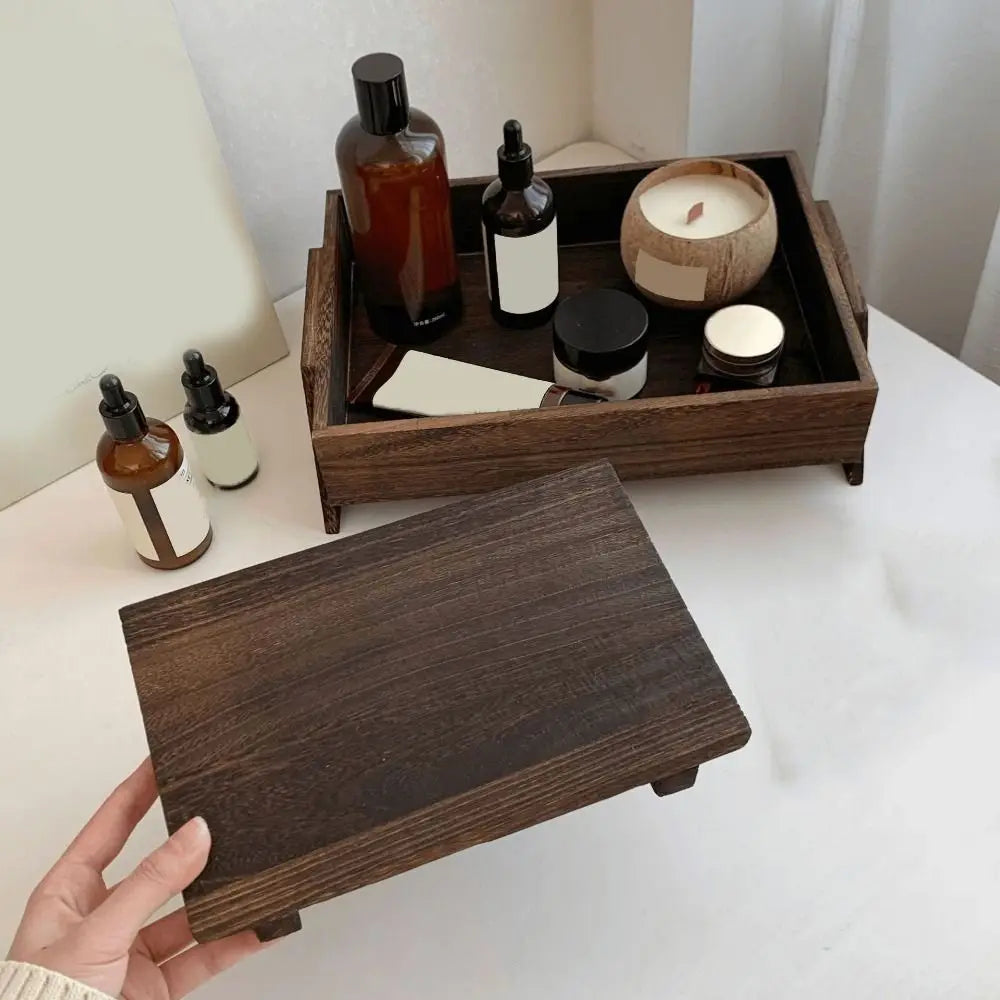 plateau bois moderne marron foncé capacité cosmétiques rangement bijoux déco