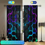 rideau moderne hexagonal lumineux noir bleu violet vert opaque 100 polyester deux pièces