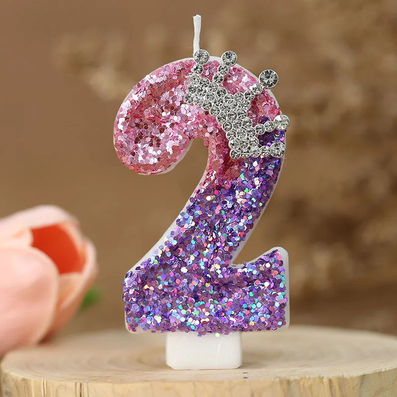 bougies chiffres paillettes rose violet blanches décoratives anniversaire enfants soja transparentes flamme colorée.NUMBER