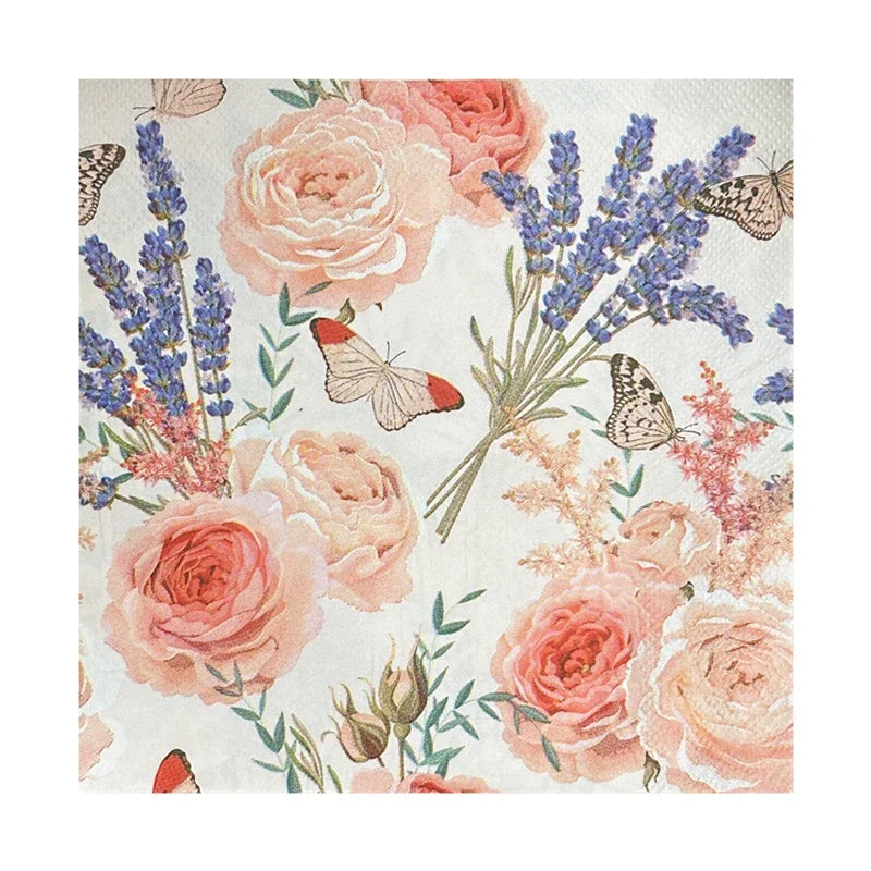 serviettes papier fleur rose vintage blanc floral romantique deux plis haute gamme restaurant ménage