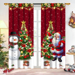 rideau noël rouge blanc santa clause arbre neige flocons guirlandes lumineuses anneaux métalliques polyester